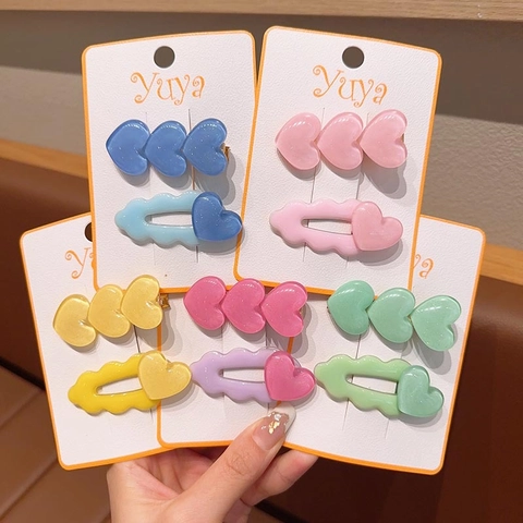 Pinzas para el Cabello de Corazón de Color de Caramelo para Niños Dulce Lindo Acrílico Purpurina Clips Laterales para Niñas Accesorios para el Cabello Rosa Amarillo