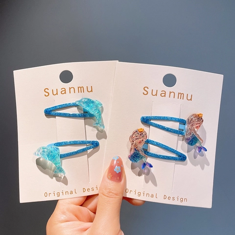 Fermagli per Capelli Bambini Cartone Animato Animali Marini Sirena Delfino Stella Marina Glitter Acrilico Accessori Capelli