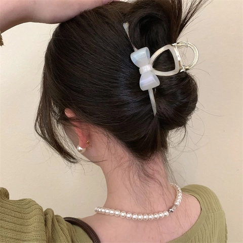 Moda Acetato Fiocco Pinza per Capelli da Donna Elegante Stile Coreano Grande Fermaglio a Squalo Dolce Accessori per Capelli Perlati Copricapo