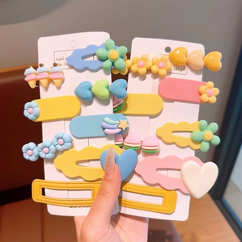 Multiple Colorful Dopamine Hair Clips For Girls Plastic Resin Flower Heart BB Clips Sweet Fashion Kids Hair Accessories