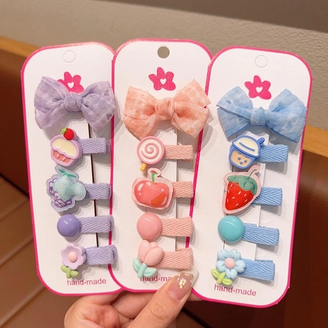Fermagli per Capelli in Tessuto Resina Cartone Animato Frutta Fiori per Bambine Clip a Becco di Clarinetto Accessori Capelli