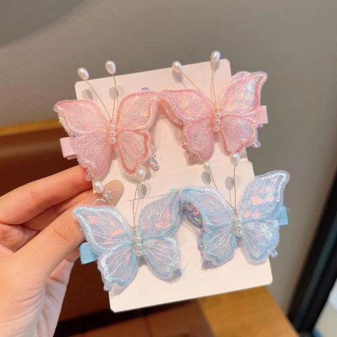 Pinzas para el Cabello con Bordado de Mariposa de Estilo Coreano para Niños Clips de Pico de Pato con Perlas