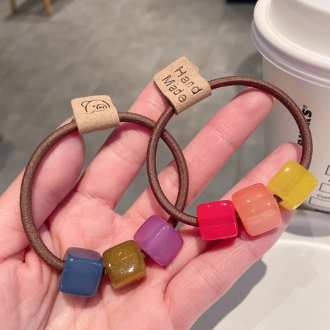 Coletero de Cuentas Cuadradas de Acrílico Color Gelatina Estilo Coreano Alta Elasticidad Hecho a Mano Dulce Soporte para Coleta Accesorios para el Cabello