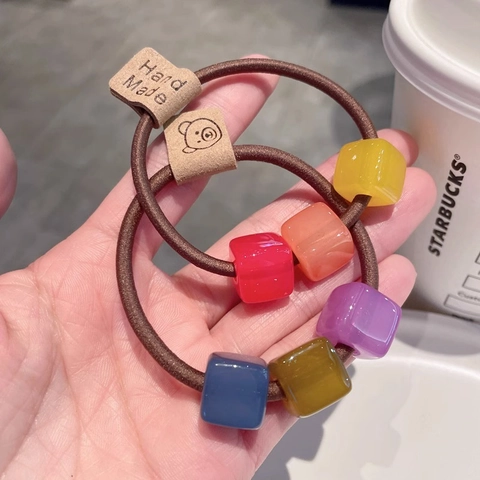 Coletero de Cuentas Cuadradas de Acrílico Color Gelatina Estilo Coreano Alta Elasticidad Hecho a Mano Dulce Soporte para Coleta Accesorios para el Cabello