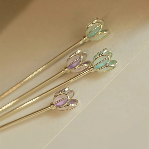Vintage Chinese Style Alloy Tulip Hair Stick Elegant Flower Hair Pin For Women Girls Hanfu Accessory Gold Color