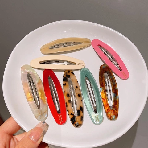 Pinzas para el Cabello de Acetato Ovaladas de Colores Coreanos Clips BB Grandes para Mujeres Textura de Mármol Accesorios para el Cabello