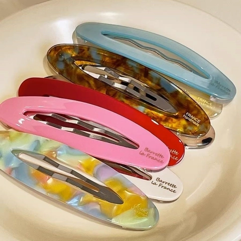 Pinzas para el Cabello de Acetato Ovaladas de Colores Coreanos Clips BB Grandes para Mujeres Textura de Mármol Accesorios para el Cabello