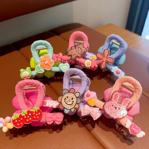 Korean Style Kids Flower Hair Claw Cute Cartoon 3D Double Sided Hair Clip For Girls Dopamine Color Hair Accessories
