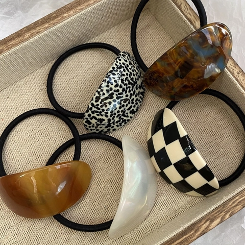 French Vintage Acetate Hair Scrunchies High Elastic Ponytail Holder Plastic Tortoiseshell Grid Pattern Hair Ties For Women Hair Accessories