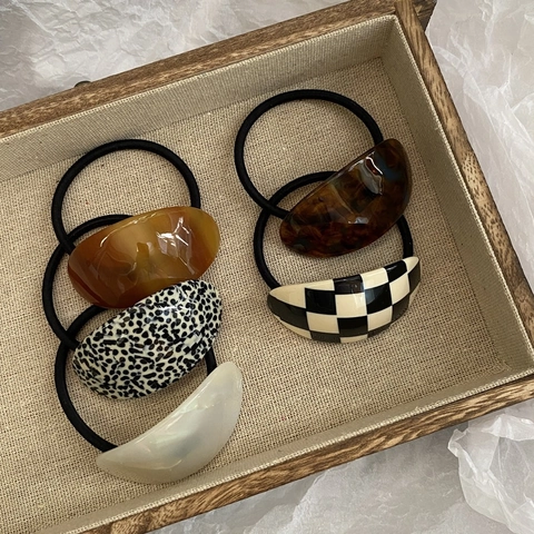French Vintage Acetate Hair Scrunchies High Elastic Ponytail Holder Plastic Tortoiseshell Grid Pattern Hair Ties For Women Hair Accessories