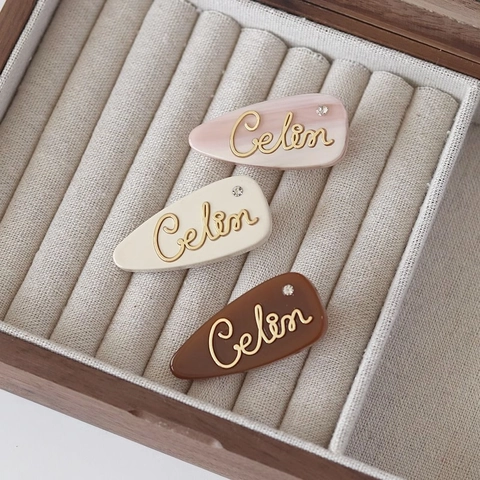 Barrette À Cheveux En Acétate Forme Goutte Style Français Avec Lettre Dorée Strass Pince Bec De Canard Pour Femme