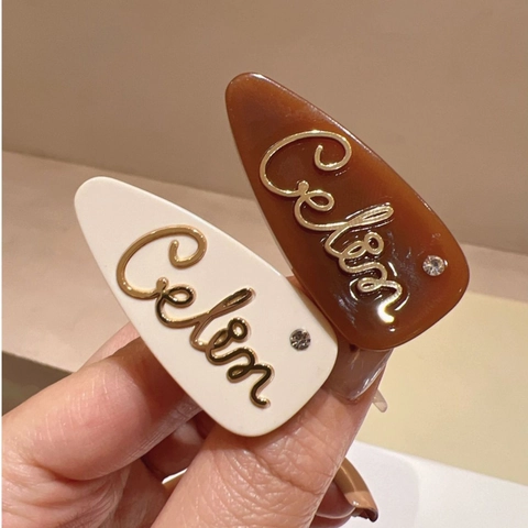 Barrette À Cheveux En Acétate Forme Goutte Style Français Avec Lettre Dorée Strass Pince Bec De Canard Pour Femme