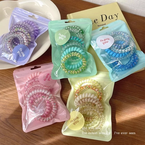 Gradient Telephone Line Hair Ties Spiral Coil Elastic Hair Bands Women Girls Colorful Floral Scrunchies Ponytail Holder