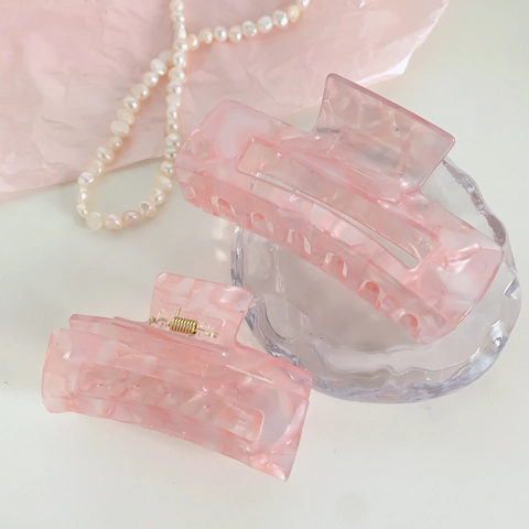 Pink Cellulose Acetate Marble Texture Square Hollow Hair Claw Clip For Women Korean Style Sweet Shark Clip Hair Accessory