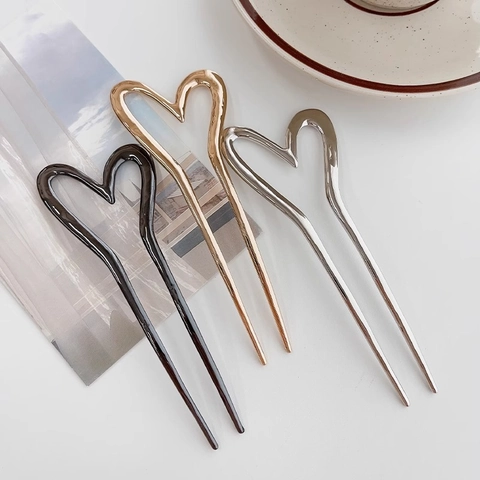 Bastoncino per Capelli a Cuore in Lega Vintage Forcina a Forma di U Minimalismo Fermaglio in Metallo per Donna Festa Matrimonio Accessori