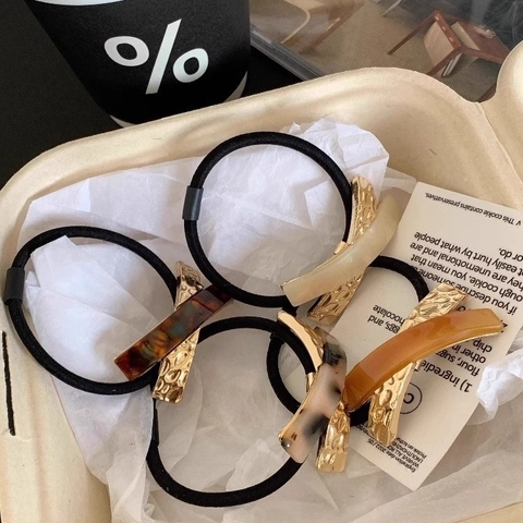 High-End Metal Acetate Splicing Hair Tie Retro Hammered Texture Elastic Hair Rope Durable Ponytail Bun Scrunchie For Women