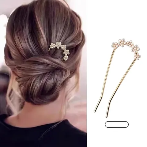 Bastoncino per Capelli a U in Metallo Vintage Con Perla Artificiale Elegante Fermaglio per Capelli Retrò Accessorio Donna