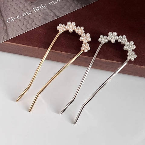 Bastoncino per Capelli a U in Metallo Vintage Con Perla Artificiale Elegante Fermaglio per Capelli Retrò Accessorio Donna