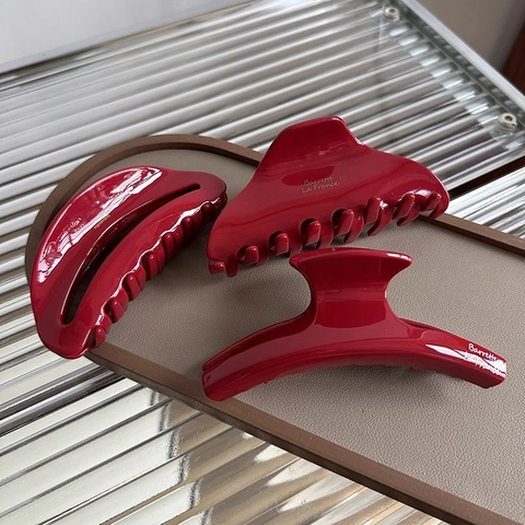 Elegant Wine Red Acetate Hair Claw Clips For Women French Vintage Glossy Hair Clips Retro Letters Handmade Hair Accessories