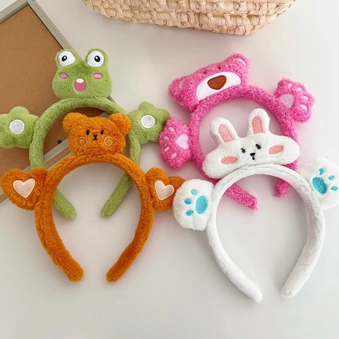 Diadema de Felpa de Animales de Dibujos Animados para Mujer Maquillaje Lavado de Cara Muñeca 3D Rana Oso Conejo Accesorios para el Cabello