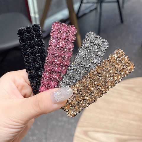 Elegante Strass Schleife Rechteckige Haarspangen Für Damen Koreanische Mode Kristall BB Clip Seitenhaarnadeln Metall Barrettes Haarschmuck