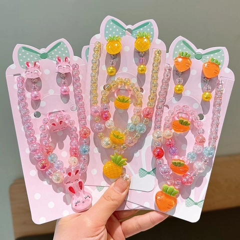 Kinder Cartoon Obst Tier Schmuck Halskette Armband Ring Ohrringe Bunte Acrylperlen Für Mädchen Prinzessin Kostüm