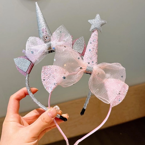Accessoires Cheveux Licorne Étoile Enfants Paillettes Maille Nœud Serre-tête Baguette Magique Pinces Filles Anniversaire