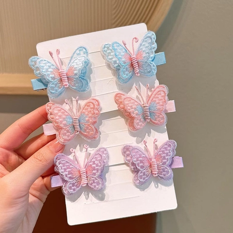 Barrettes Cheveux Papillon en Tissu Brodé pour Petites Filles Princesse Fée Broderie de Künstliche Perles Pince Bec de Canard Épingle