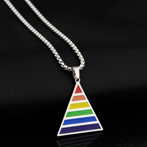 Rainbow Triangle Pendant Necklace Titanium Steel Hip Hop LGBTQ Pride Jewelry For Men Women Striped Box Chain Accessory