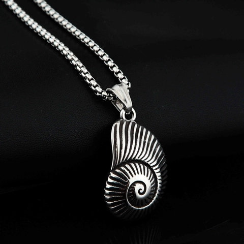 Hip Hop Stainless Steel Nautilus Conch Pendant Necklace Retro Silver Shell Spiral Bio Fossil Jewelry For Men Women