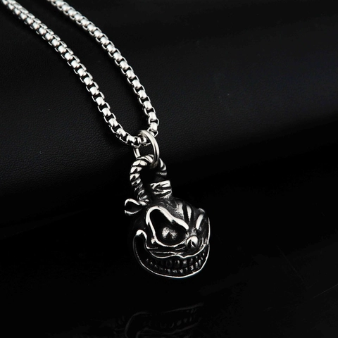 Collar Con Colgante de Fantasma Demonio Malvado de Acero de Titanio Punk Gótico Para Hombres Mujeres Joyería de Halloween Plata Vintage