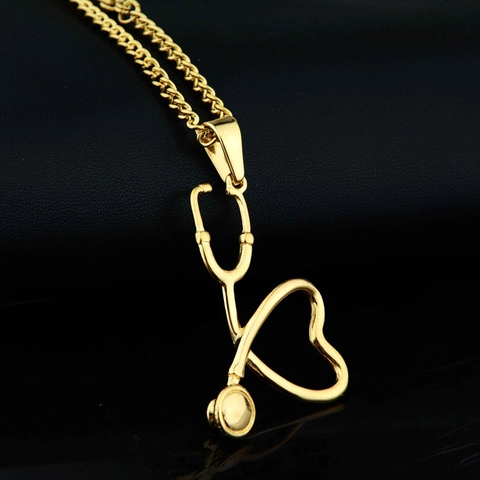 Stainless Steel Heart Stethoscope Pendant Necklace For Women Men Medical Professional Gift Creative Hip Hop Jewelry