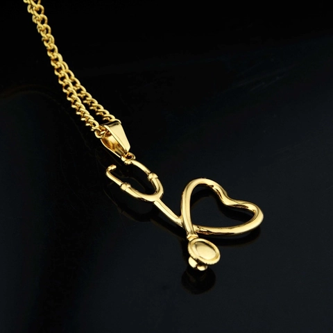 Stainless Steel Heart Stethoscope Pendant Necklace For Women Men Medical Professional Gift Creative Hip Hop Jewelry