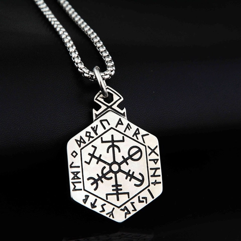 Wiking Totem Vegvisir Kompass Anhänger Halskette Für Herren Damen Titanstahl Altsilber Runengravur Hip Hop Schmuck