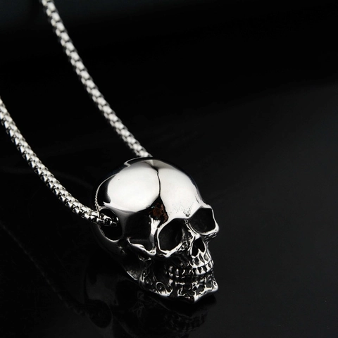 Collar de Colgante de Calavera de Acero Inoxidable Gótico Hip Hop Punk Collar Pulido para Hombres Mujeres Joyería de Moda