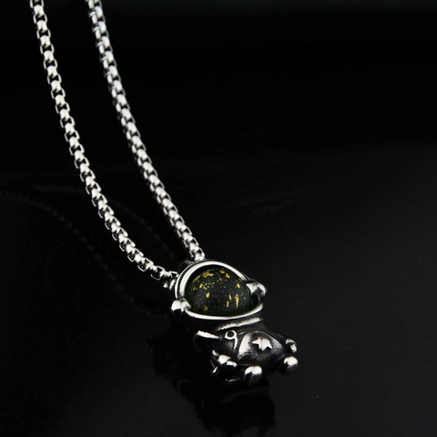 Collana con Pendente Astronauta in Acciaio Inossidabile Retro Gioielli Spaceman Hip Hop Punk Finitura Argento Antico Maschera Stellata per Uomo Donna