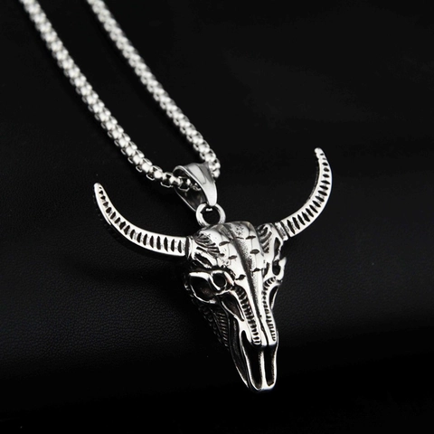 Retro Titaniumstaal Stier Schedel Hanger Halsketting Voor Mannen Vrouwen Punk Gothic Hip Hop Sieraden Bull Head Ketting