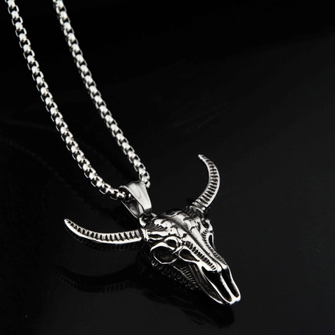 Retro Titaniumstaal Stier Schedel Hanger Halsketting Voor Mannen Vrouwen Punk Gothic Hip Hop Sieraden Bull Head Ketting