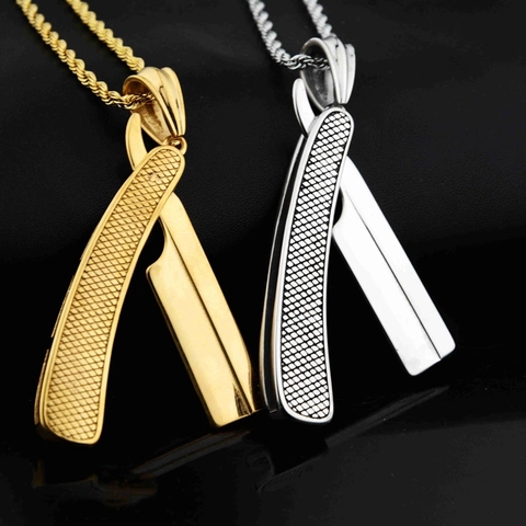 Collana con Ciondolo a Lama da Rasoio Hip Hop per Uomo Donna in Acciaio Inossidabile Gioielli Punk Regalo Oro Argento