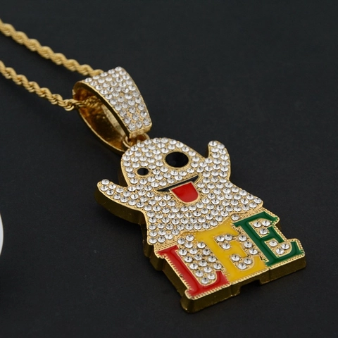 Collana Con Pendente a Fantasma Iced Out in Lega Placcata Oro Strass Hip Hop Streetwear Gioielli per Uomo Donna Festa