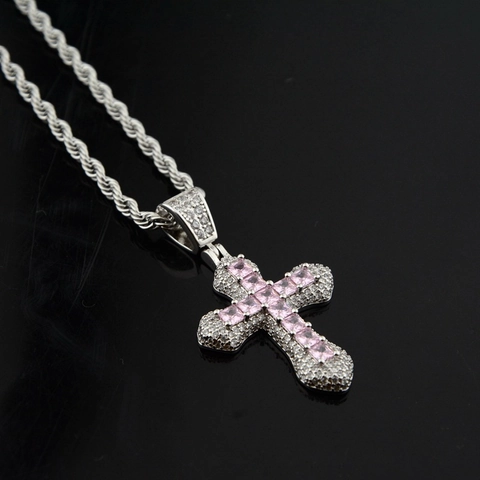 Collana Con Pendente a Croce in Rame Con Zirconia Quadrata Hip Hop Per Uomo Donna Gioielli Di Moda Con Catena a Corda