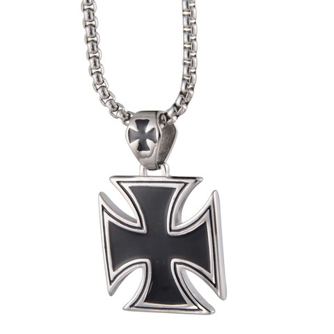 Hip Hop Stainless Steel Iron Cross Pendant Necklace For Men Women Punk Black Enamel Goth Jewelry Box Chain Necklaces