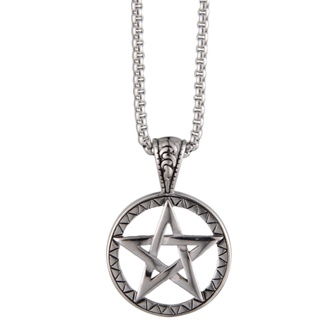 Collar con Colgante de Pentágono Retro Hip Hop de Acero de Titanio Pentagrama Joyería Punk Gótica para Hombre Mujer Pareja Color Plata