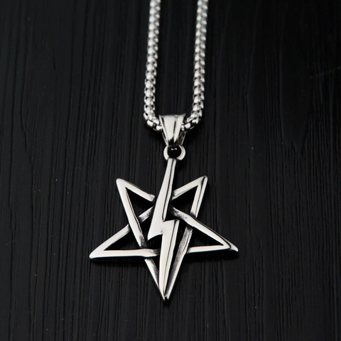 Collar de Pendiente Hip Hop de Acero de Titanio para Hombres Mujeres Diseño Vintage Estrella Rayo Punk Street Style Joyería Moda