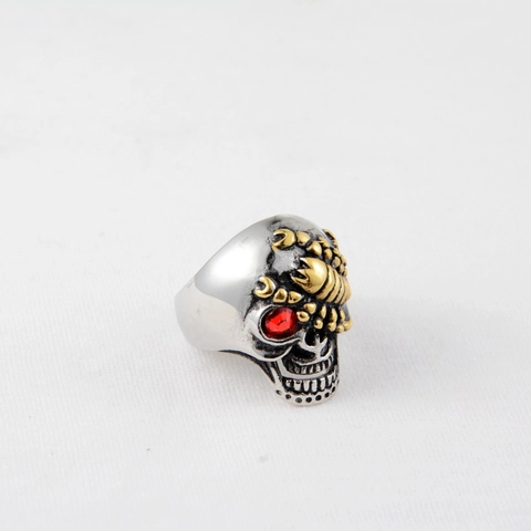 Men's Stainless Steel Skull Ring Gold Scorpion Red Rhinestone Eyes Gothic Punk Distressed Hip Hop Biker Finger Jewelry Band