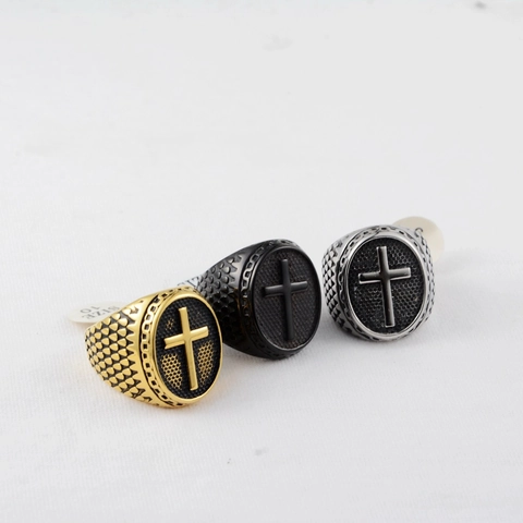 Anello Croce in Acciaio Inossidabile Vintage per Uomo Donna Hip Hop Punk Gotico Texture a Scaglie Oro Argento Nero Gioielli di Moda