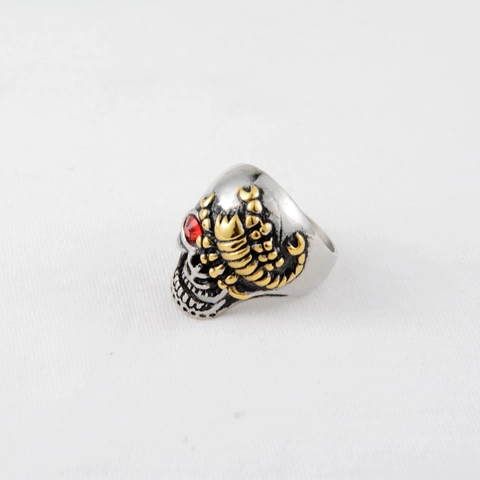Men's Stainless Steel Skull Ring Gold Scorpion Red Rhinestone Eyes Gothic Punk Distressed Hip Hop Biker Finger Jewelry Band