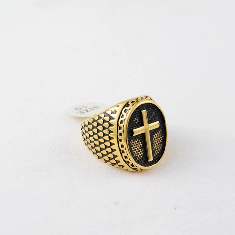 Anello Croce in Acciaio Inossidabile Vintage per Uomo Donna Hip Hop Punk Gotico Texture a Scaglie Oro Argento Nero Gioielli di Moda