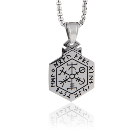 Collar Con Colgante de Brújula Vikinga Vegvisir de Acero Inoxidable Joyería de Runas Hexagonales para Hombre Mujer Vintage Hip Hop Oro Plata