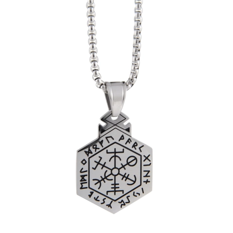 Collar Con Colgante de Brújula Vikinga Vegvisir de Acero Inoxidable Joyería de Runas Hexagonales para Hombre Mujer Vintage Hip Hop Oro Plata